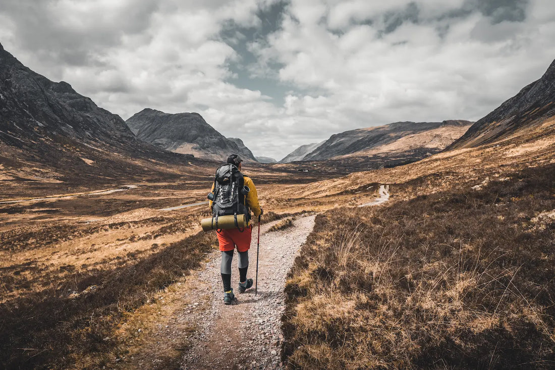 man hiking in the mountains