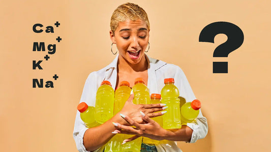 woman holding a lot of sugary sports drinks